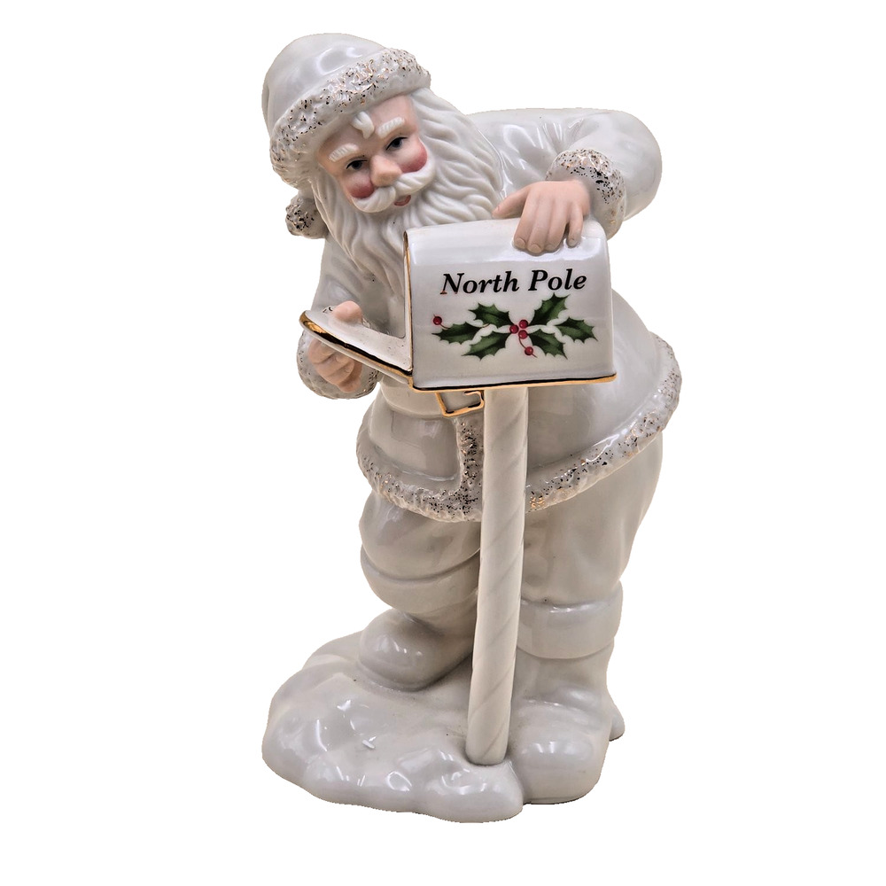 Lenox Last Minute Lists Santa North Pole Mailbox Porcelain Figurine w/ Box Ivory